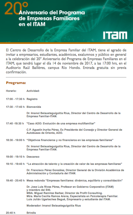 20° Aniversario del Programa de Empresas Familiares en el ITAM